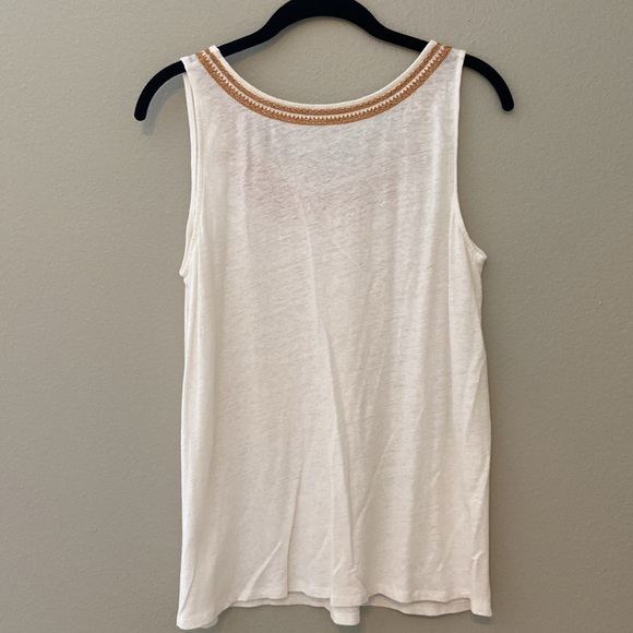 BOHO Garnet Hill Off-White and Gold Embroidered Linen & Modal Sleeveless Tank - Picture 6 of 10